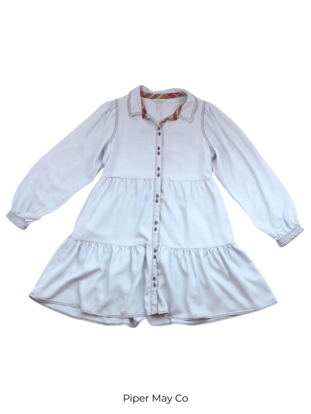 Matilda Jane Soft Denim Tiered Dress Size S Button Front Boho Chic